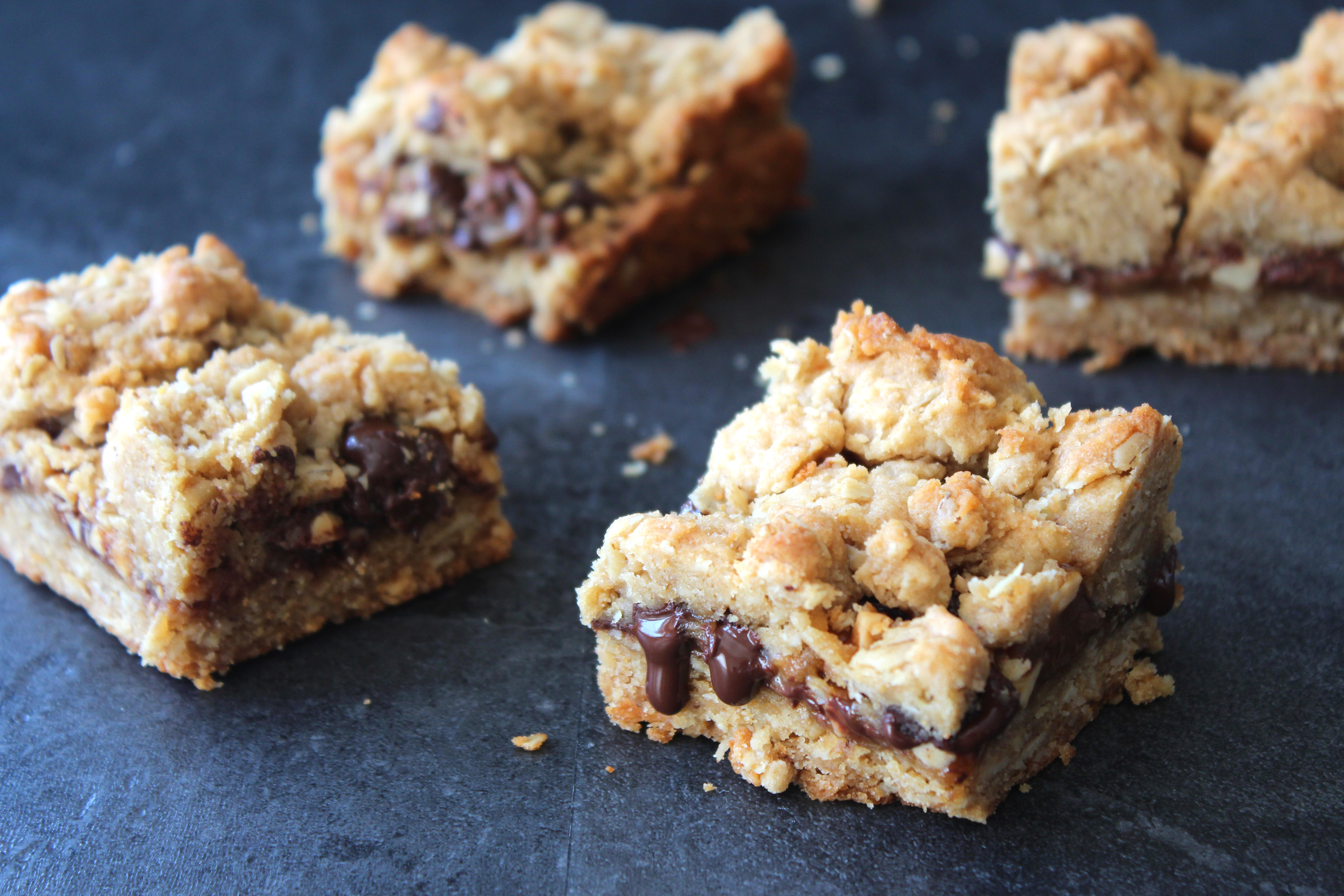 Crunchy Peanut Butter Oat Caramel and Nut Crumble Bars